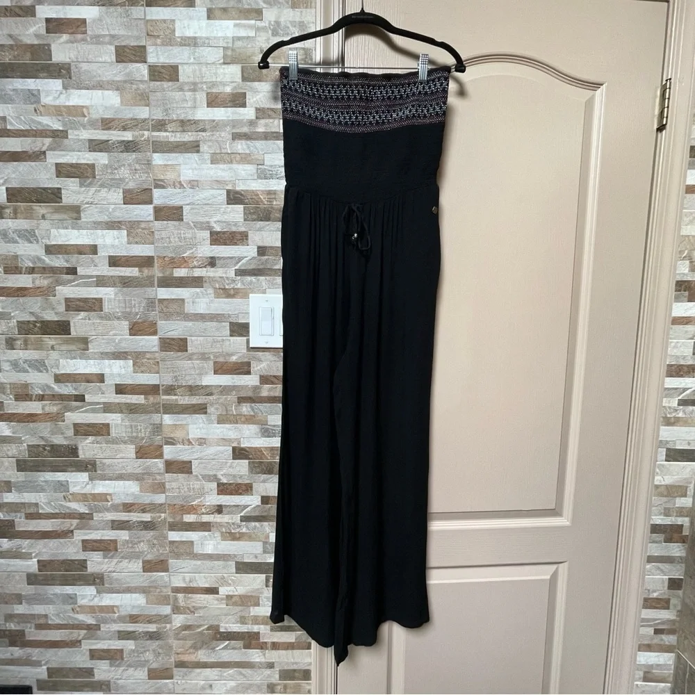 Superdry Black Strapless Wide-Leg Jumpsuit with Patterned Bodice - Picture 2 of 13
